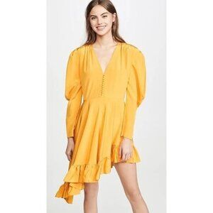 PUSH BUTTON Asymmetric Silk Diagonal Line Frill Ruffle V-neck Long Sleeve Dress